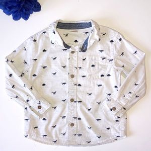 GYMBOREE 3T LONG SLEEVE BUTTON DOWN OFF WHITE DINO